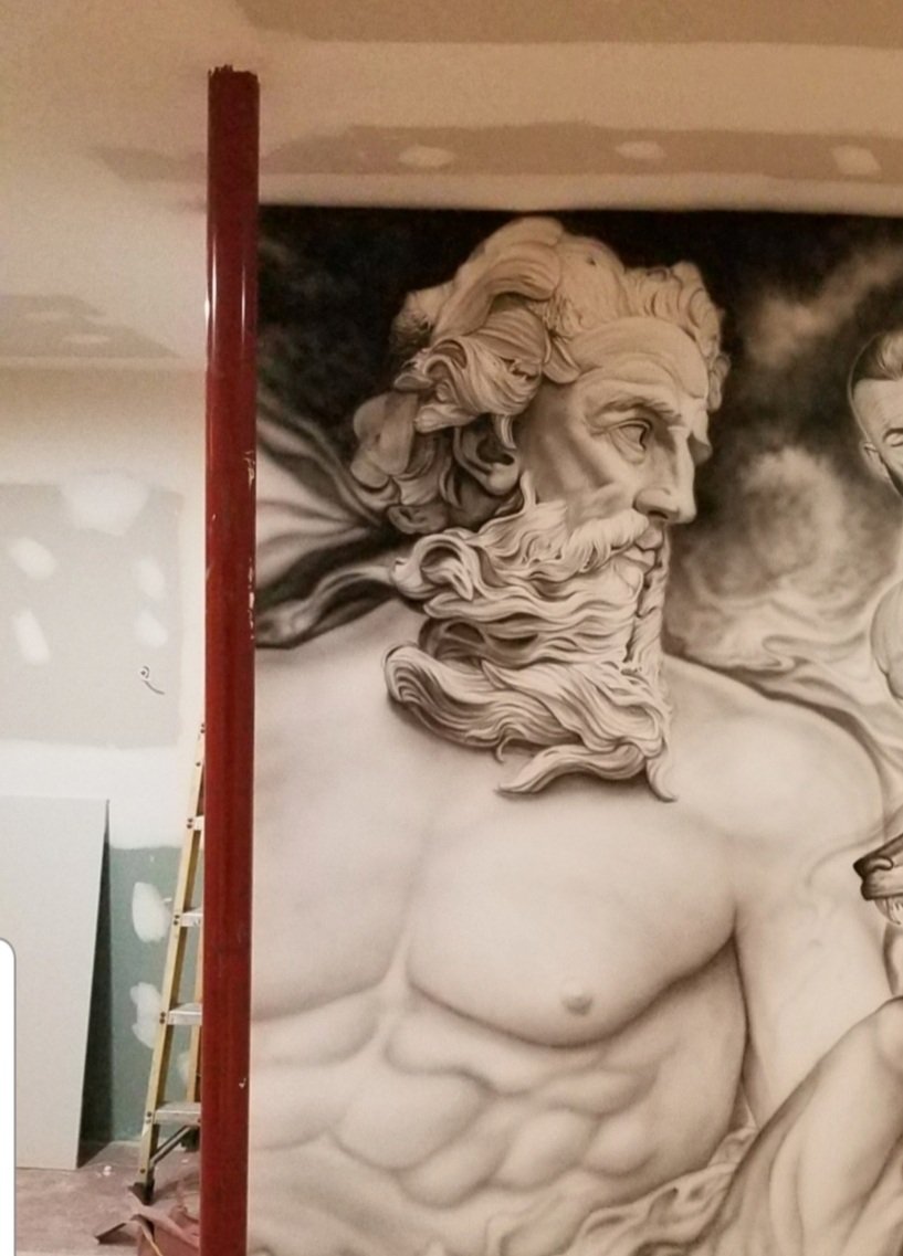 Mural Art of Greek God in Black and White.